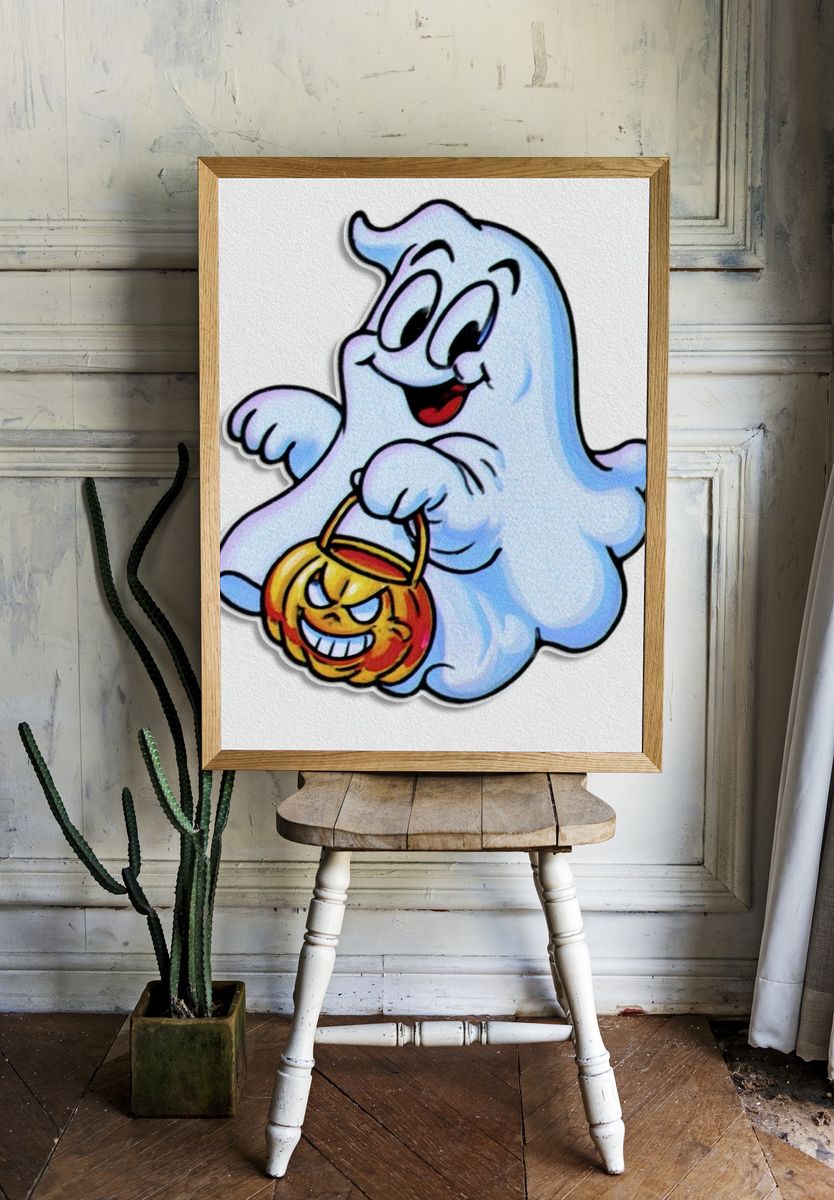 Cute Ghost Halloween Illustration Poster. — room view 1
