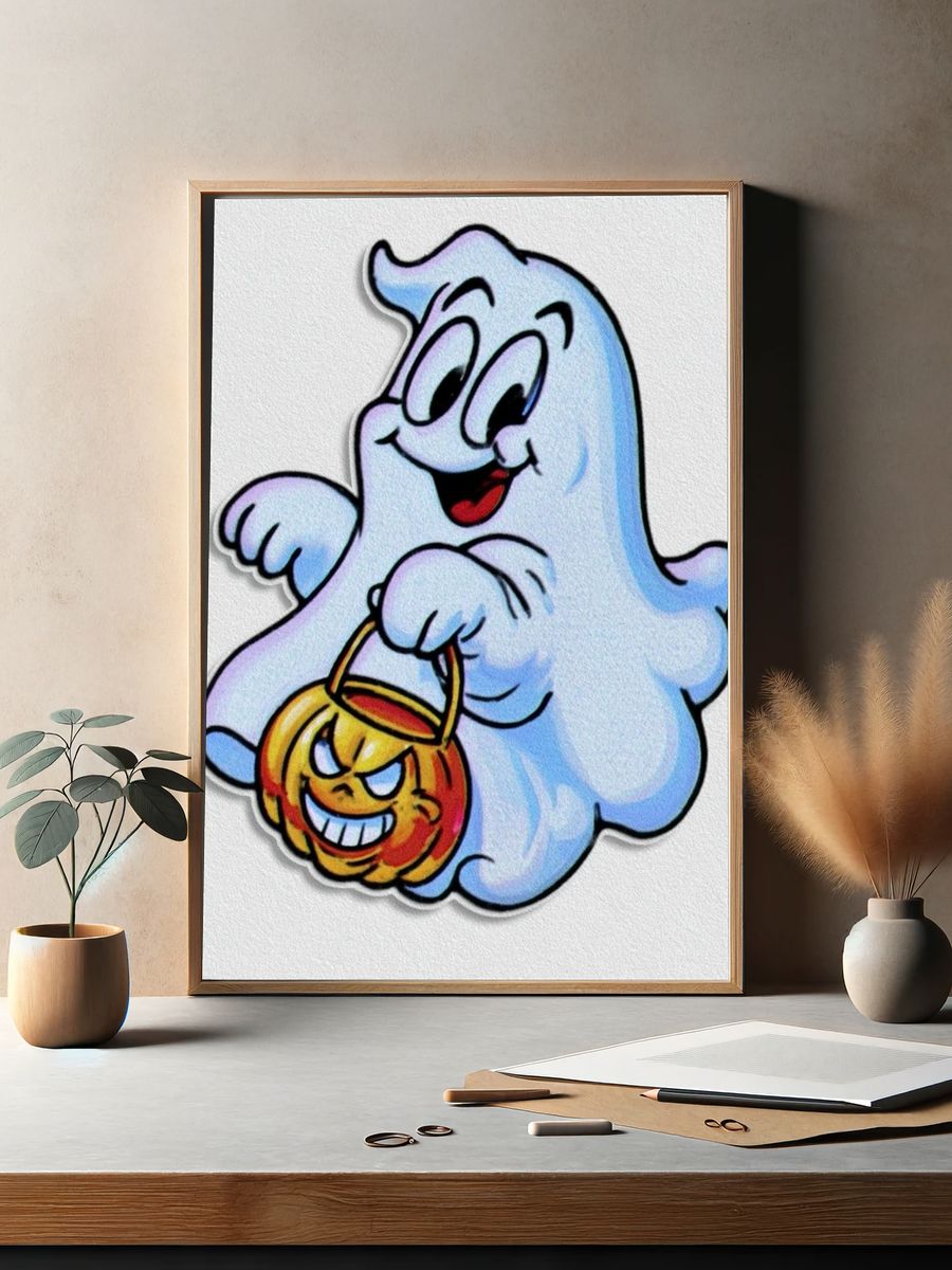 Cute Ghost Halloween Illustration Poster. — room view 2