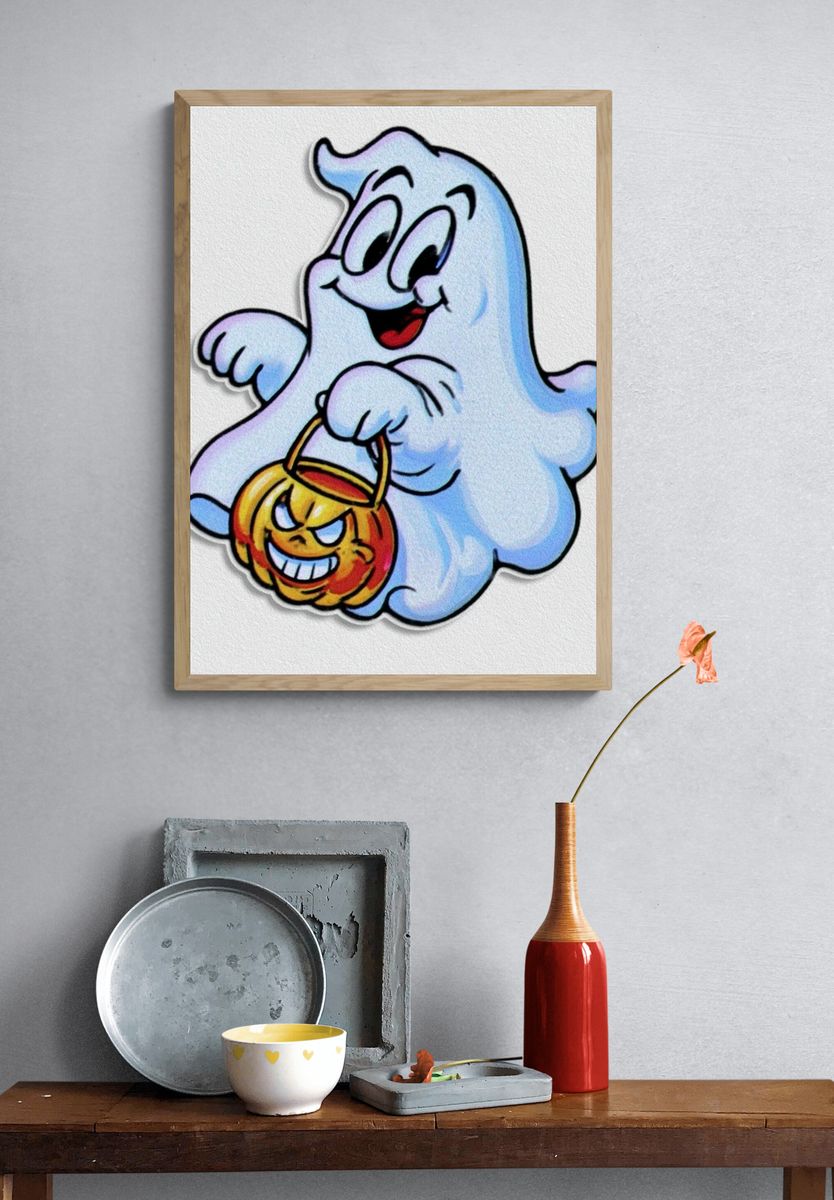 Cute Ghost Halloween Illustration Poster. — room view 3
