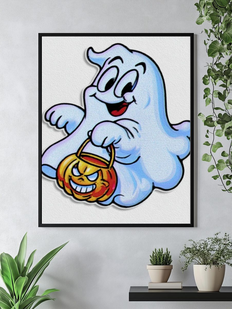 Cute Ghost Halloween Illustration Poster. — room view 4