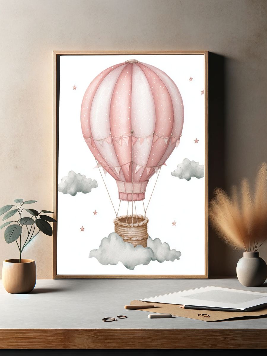 Pink Hot Air Balloon Nursery Print. — room view 2