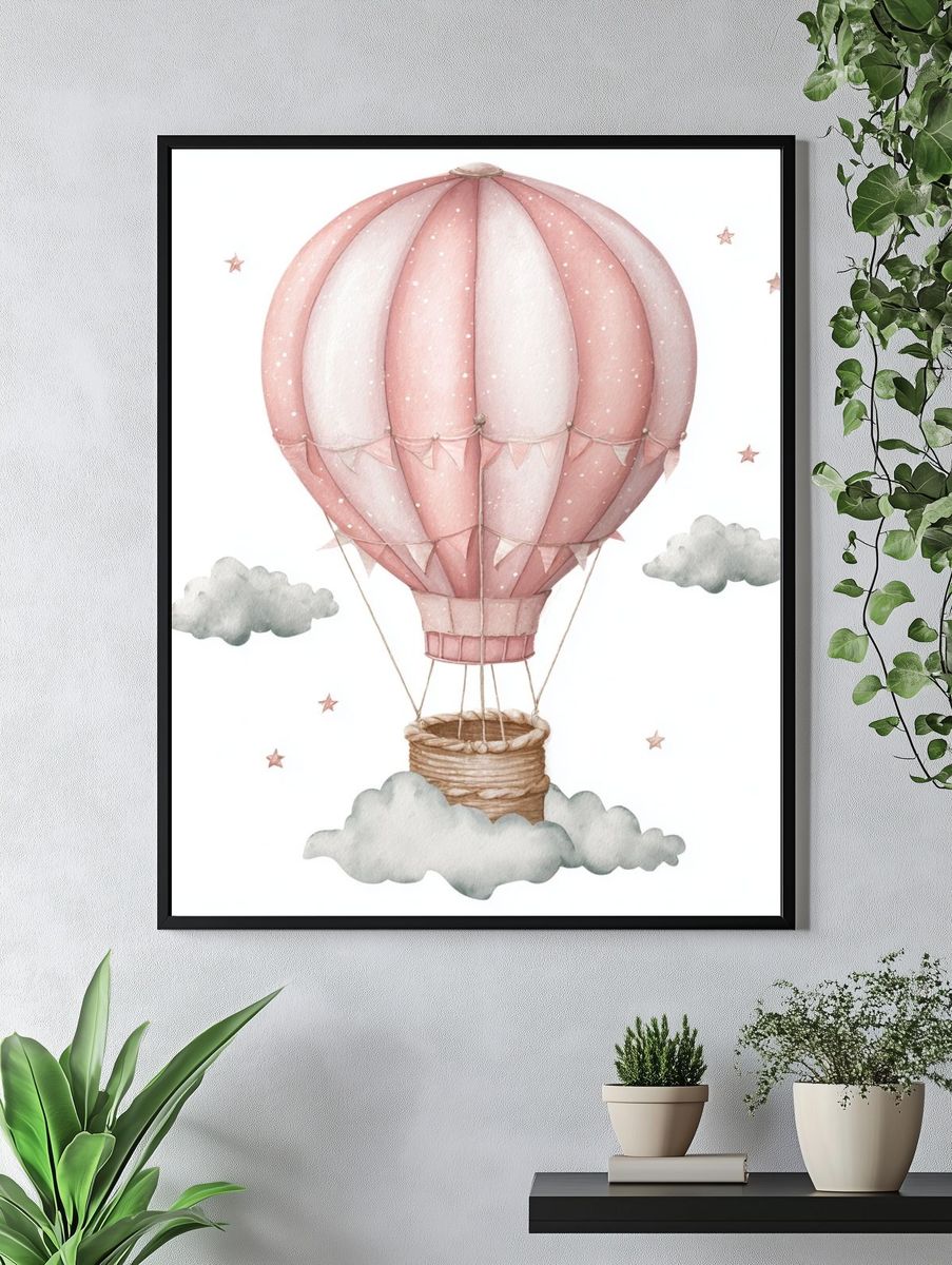 Pink Hot Air Balloon Nursery Print. — room view 4