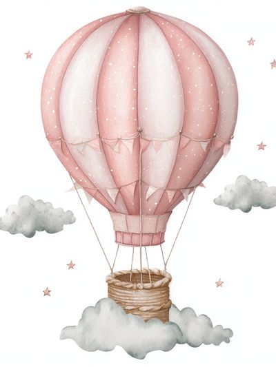Pink Hot Air Balloon Nursery Print.