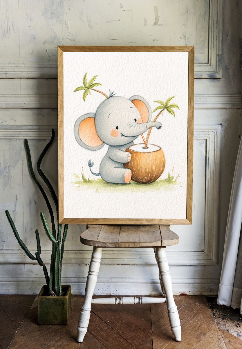 Baby Elephant Watercolor Poster. room preview