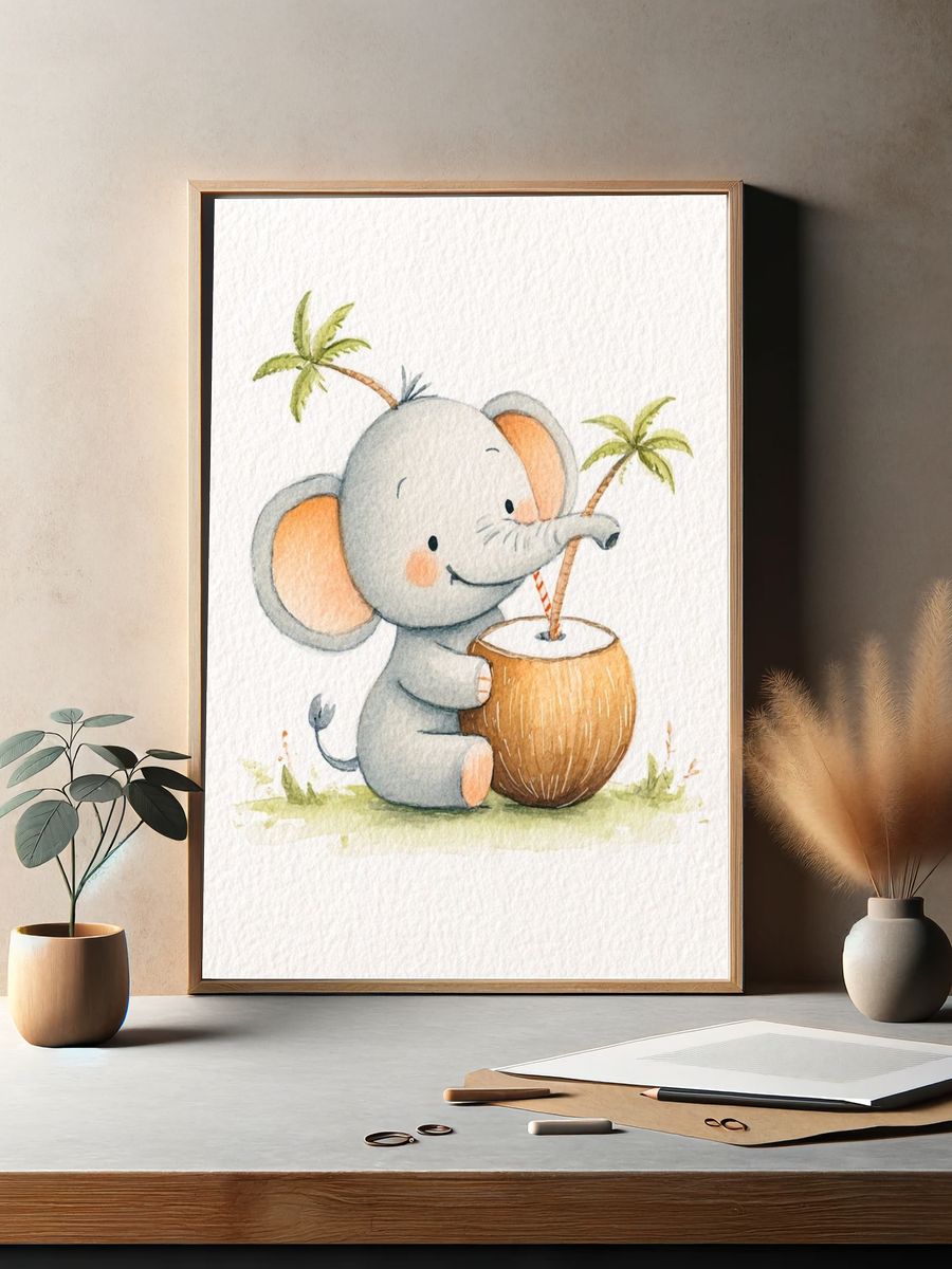 Baby Elephant Watercolor Poster. — room view 2