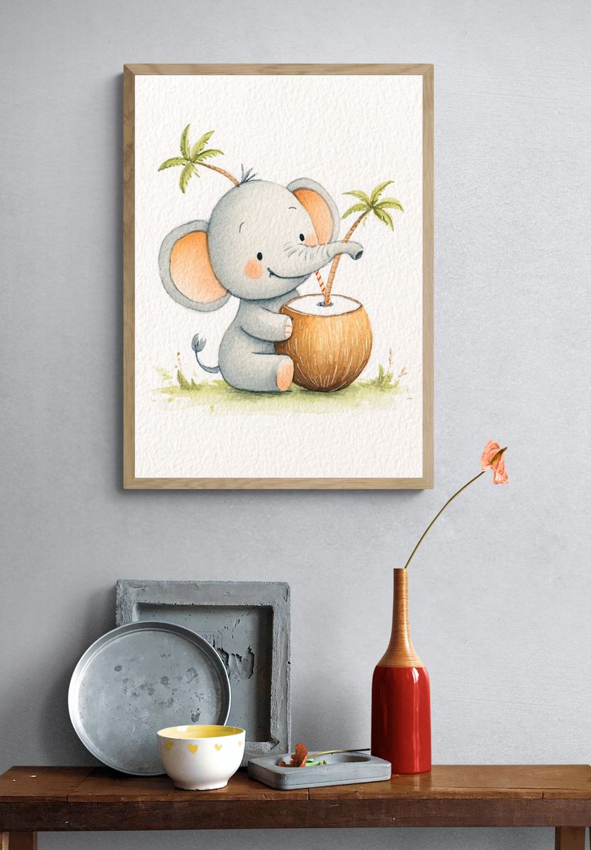 Baby Elephant Watercolor Poster. — room view 3