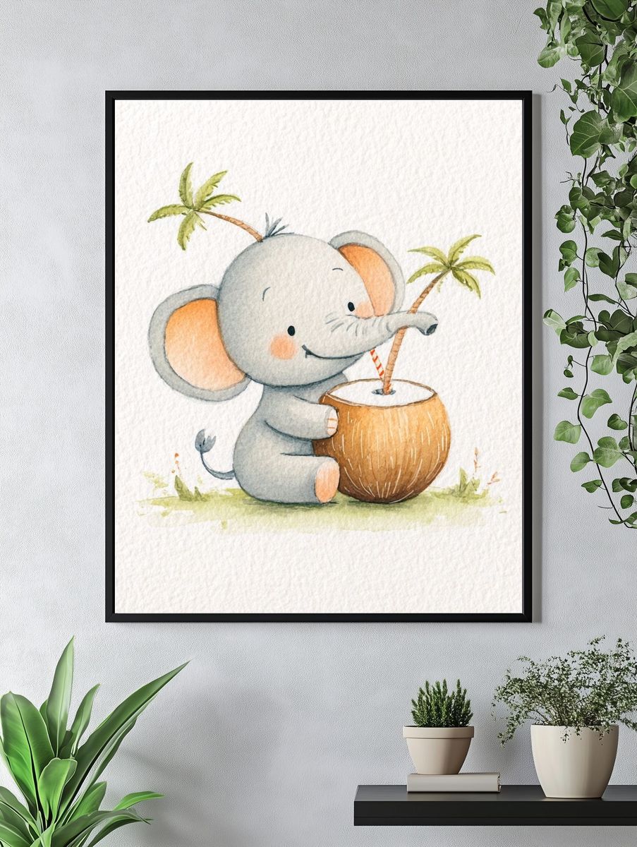 Baby Elephant Watercolor Poster. — room view 4