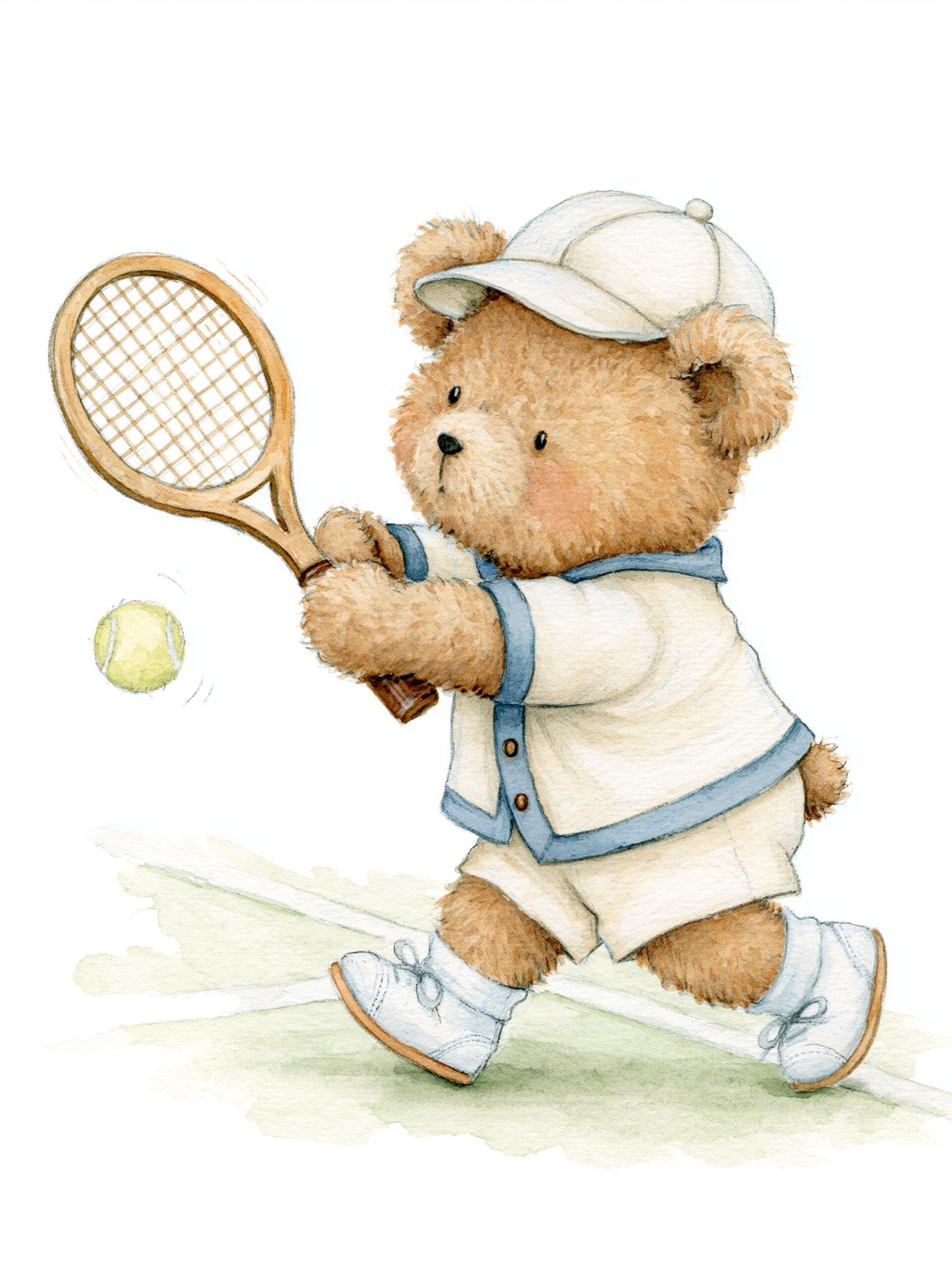 Teddy Bear Tennis Watercolor Poster. poster detail