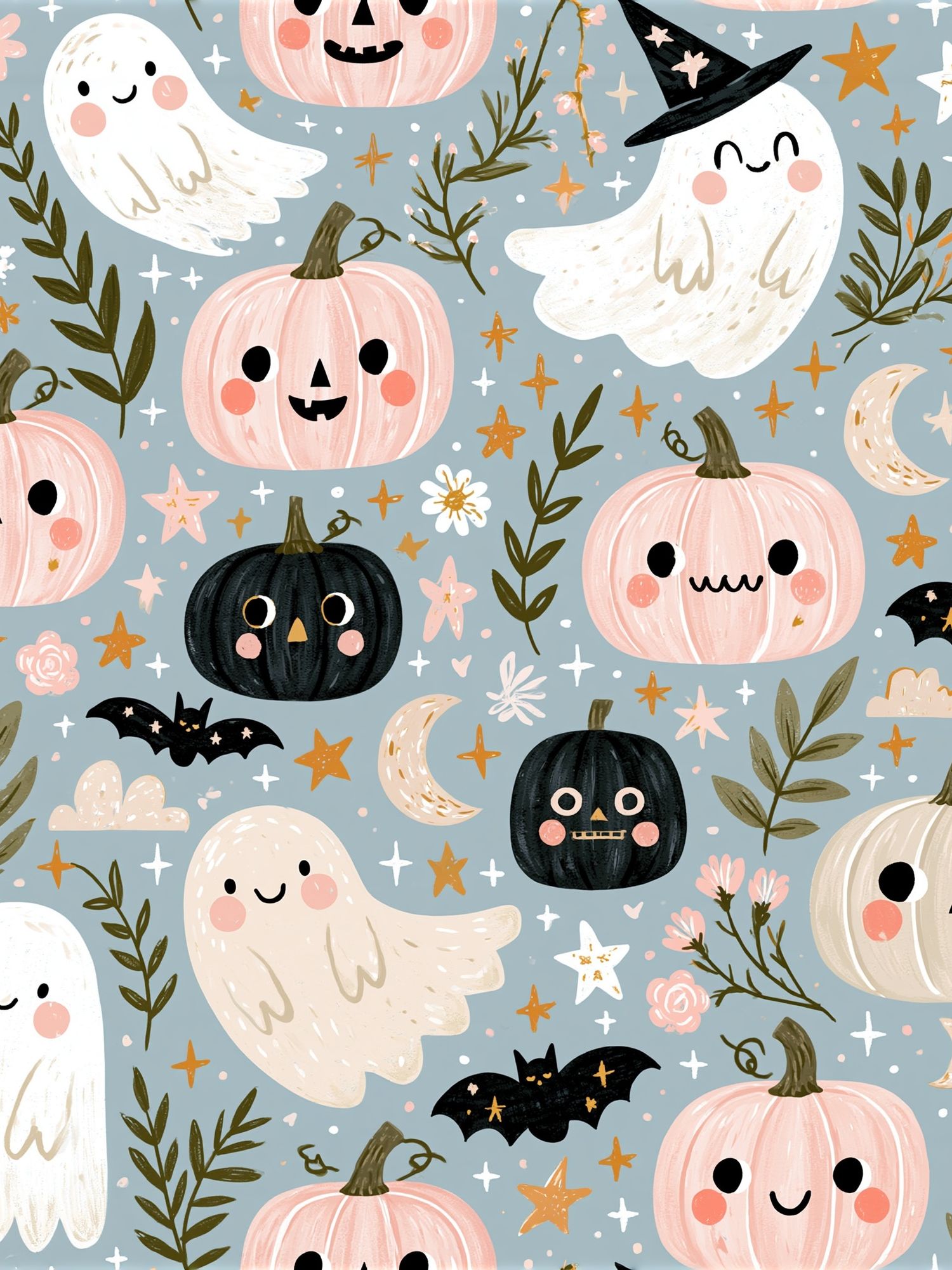 Halloween Ghosts and Pumpkins Poster. poster detail