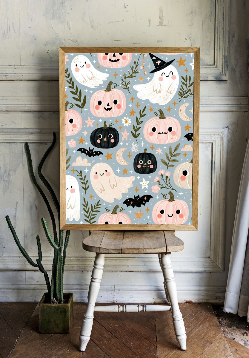 Halloween Ghosts and Pumpkins Poster. room preview