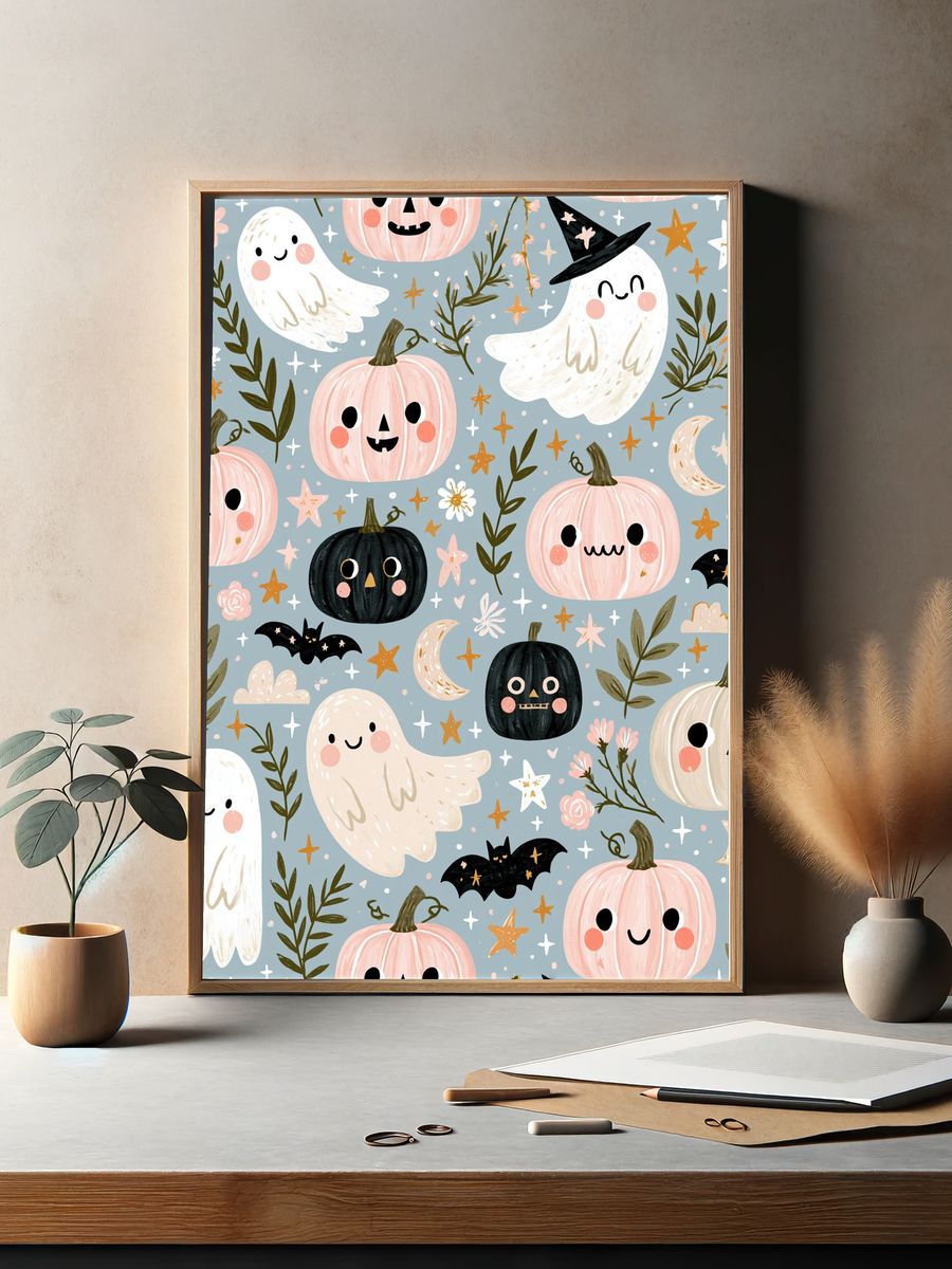 Halloween Ghosts and Pumpkins Poster. — room view 2