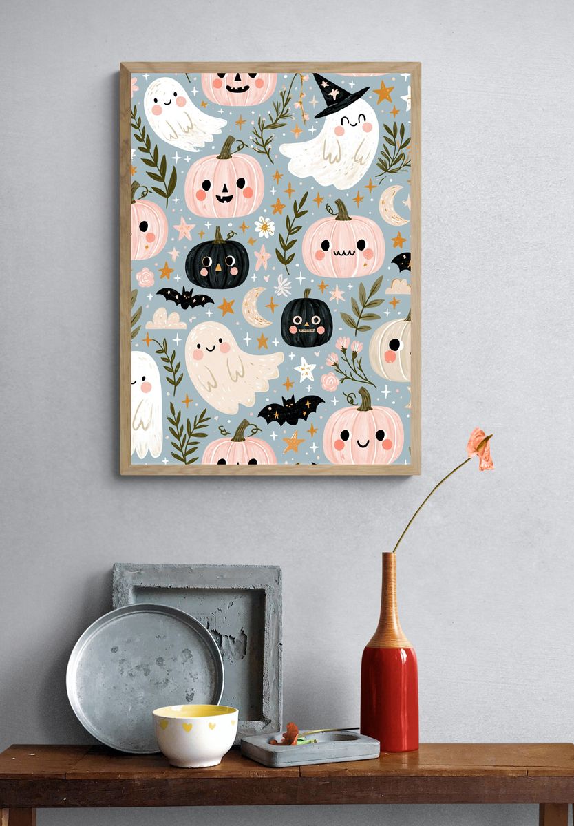 Halloween Ghosts and Pumpkins Poster. — room view 3
