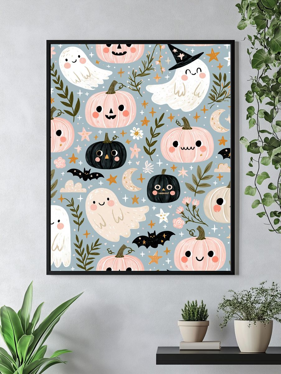 Halloween Ghosts and Pumpkins Poster. — room view 4