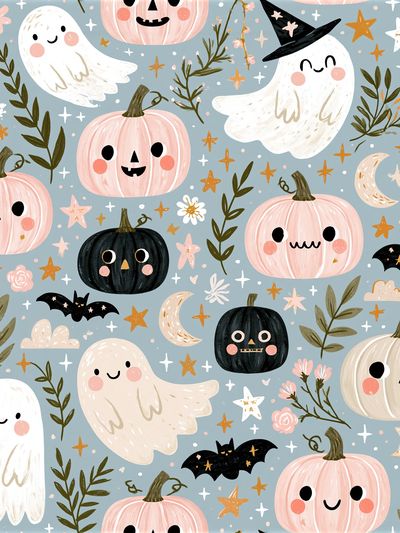 Halloween Ghosts and Pumpkins Poster. poster