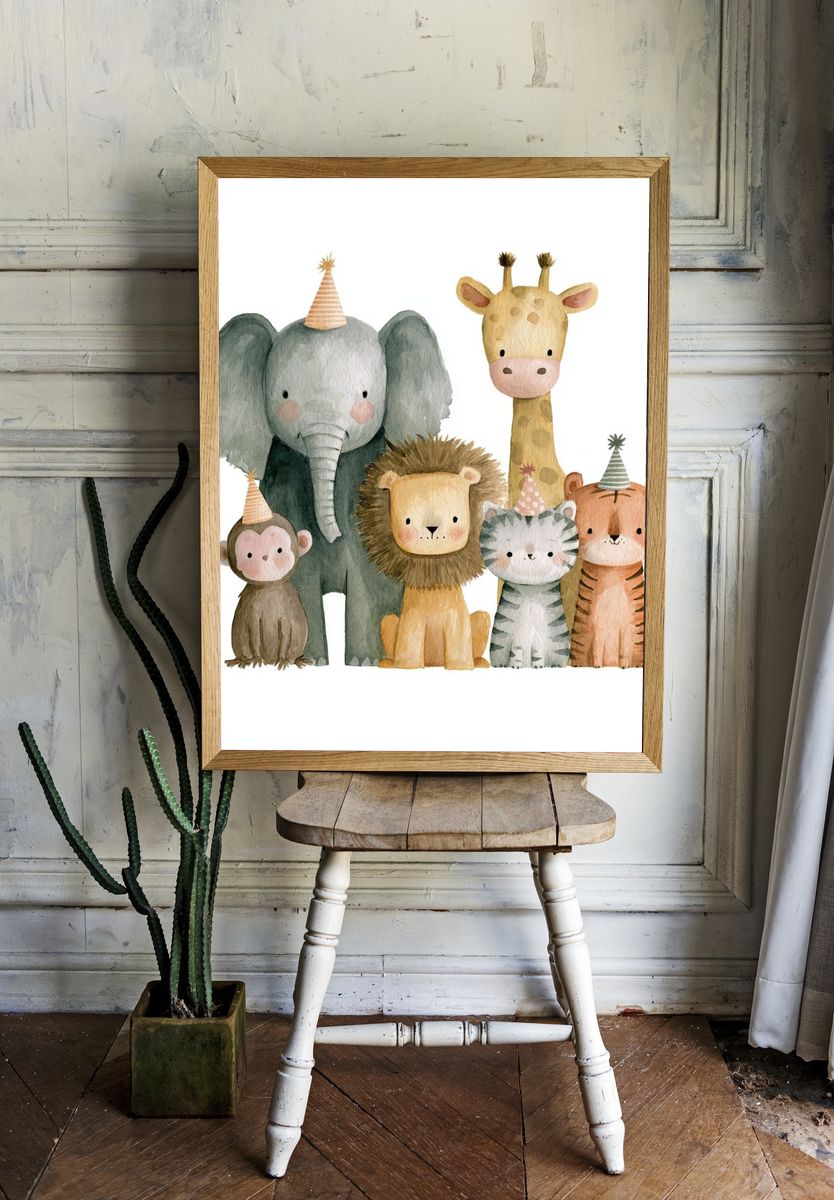 Safari Party Animals Illustration Poster. — room view 1