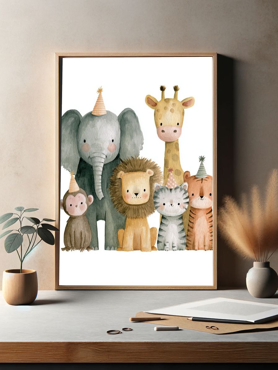 Safari Party Animals Illustration Poster. — room view 2