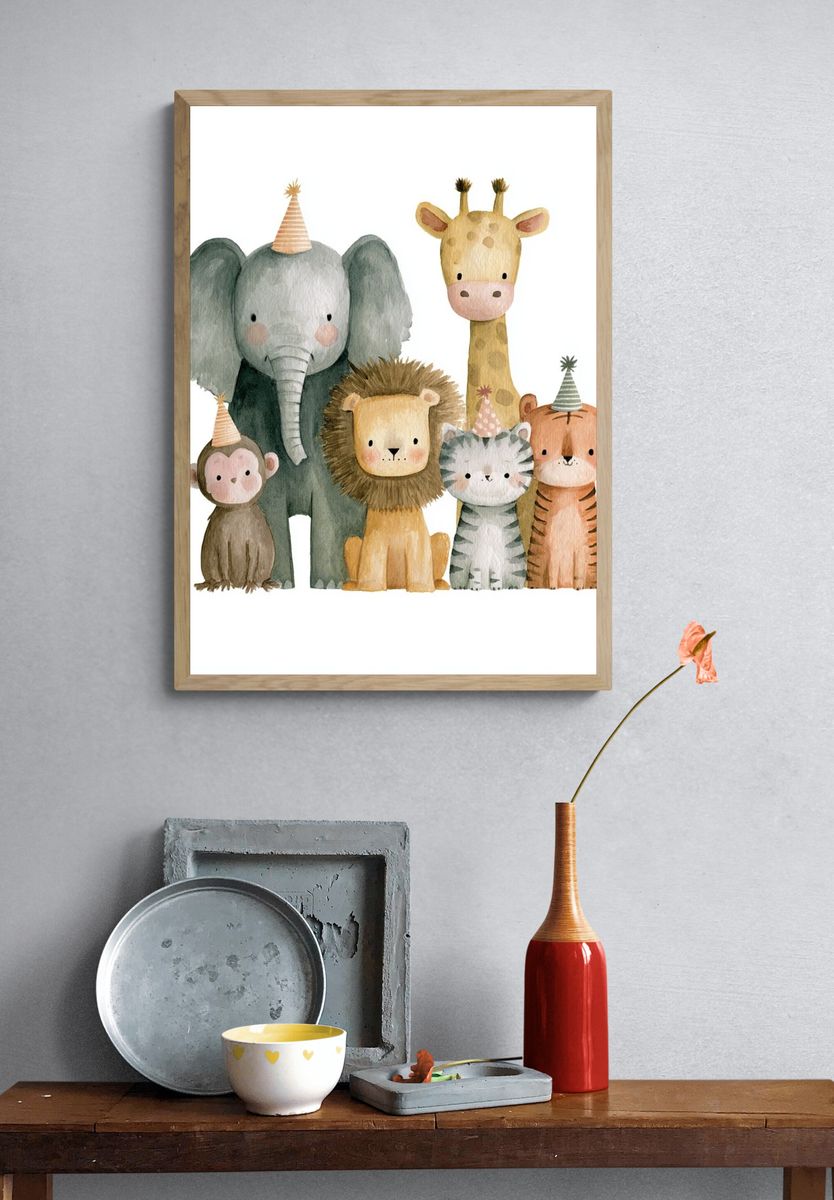 Safari Party Animals Illustration Poster. — room view 3