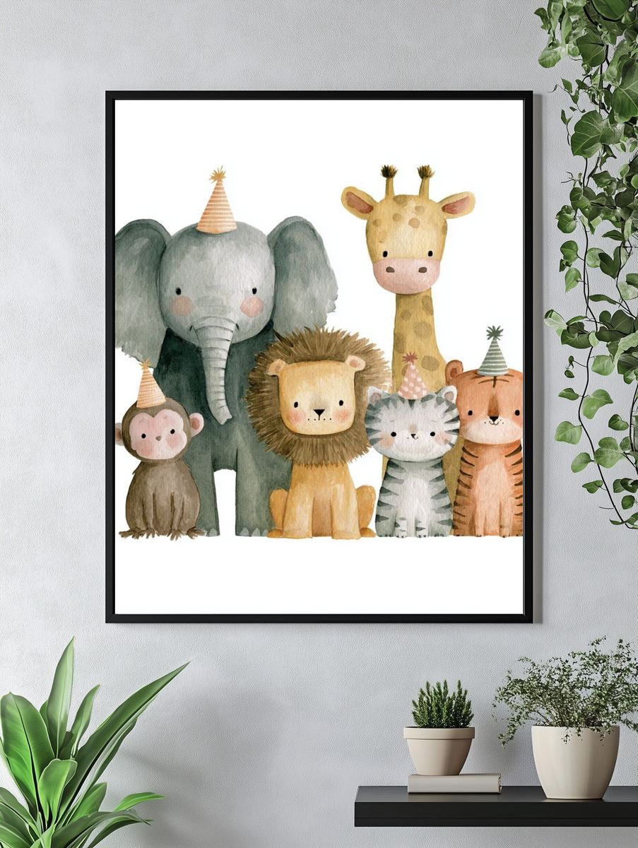 Safari Party Animals Illustration Poster. — room view 4