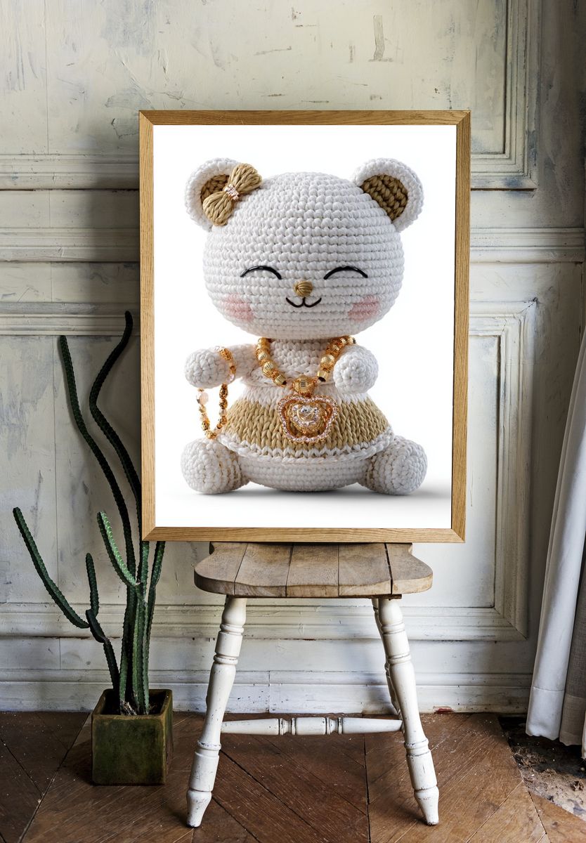 Crocheted Teddy Bear Illustration Poster. — room view 1