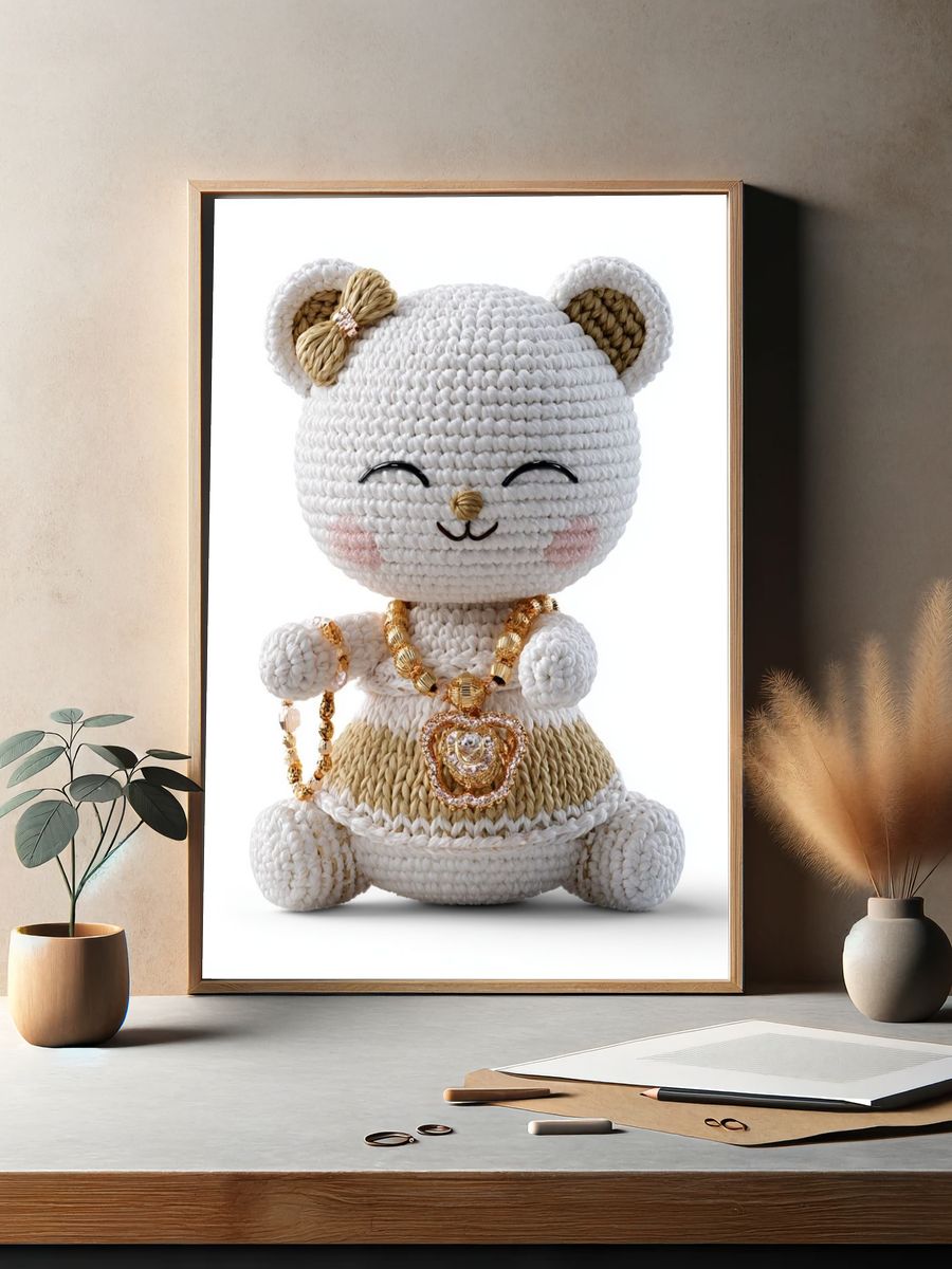 Crocheted Teddy Bear Illustration Poster. — room view 2