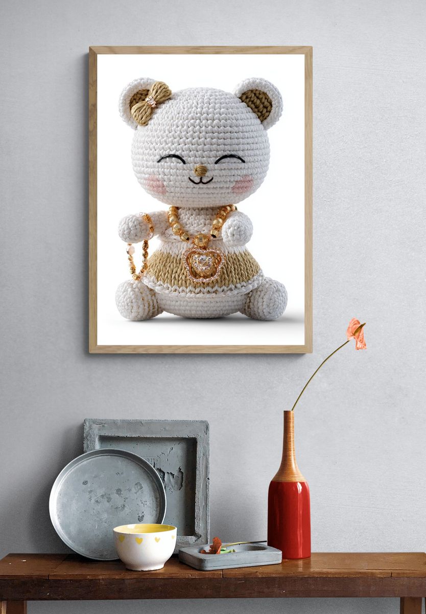 Crocheted Teddy Bear Illustration Poster. — room view 3