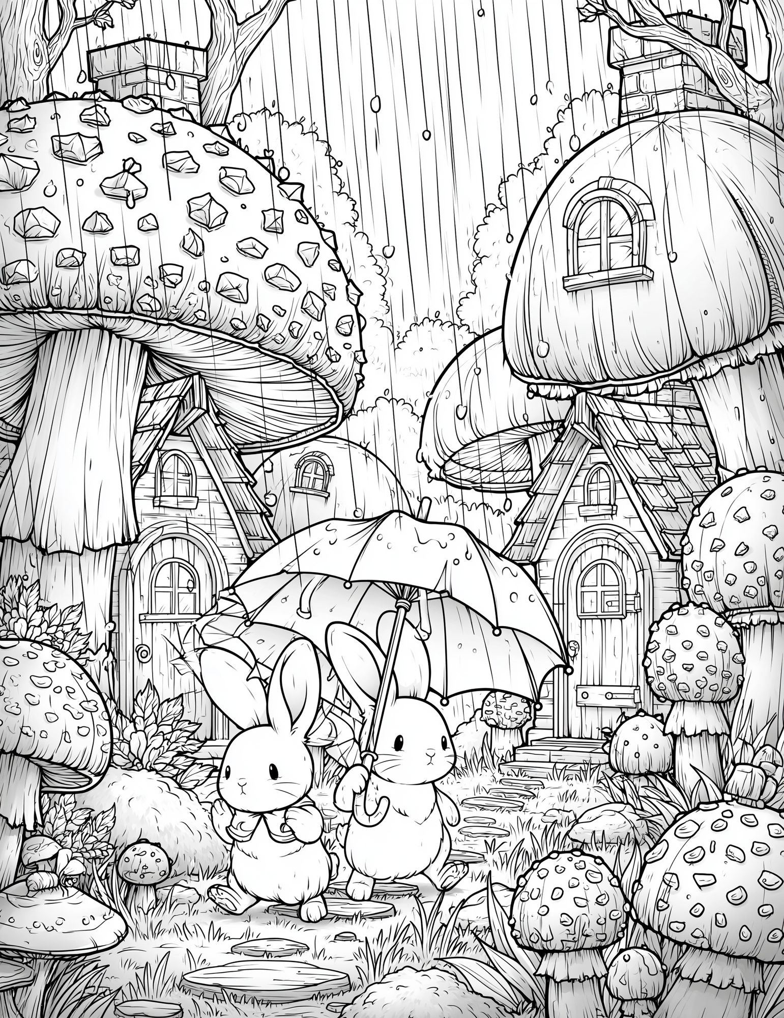 Rabbit Mushroom Village Print. poster detail