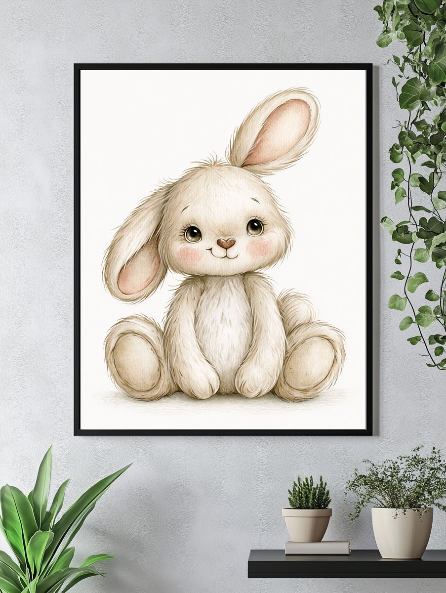 Cute Bunny Watercolor Poster. — room view 4