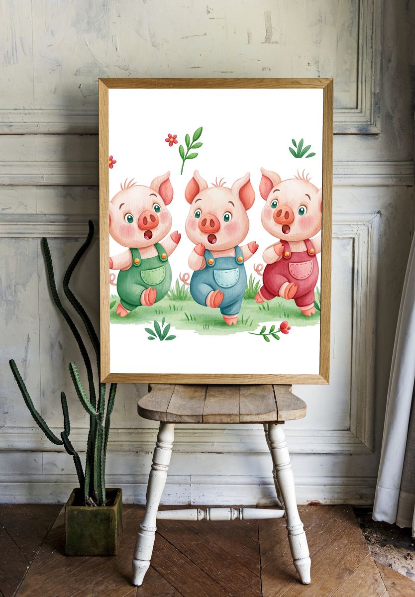 Three Piglets Watercolor Poster. room preview