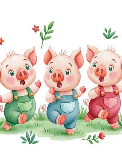 Three Piglets Watercolor Poster.