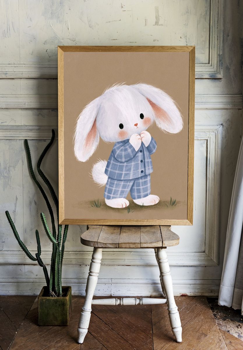 Cute Bunny in Pajamas Print. room preview