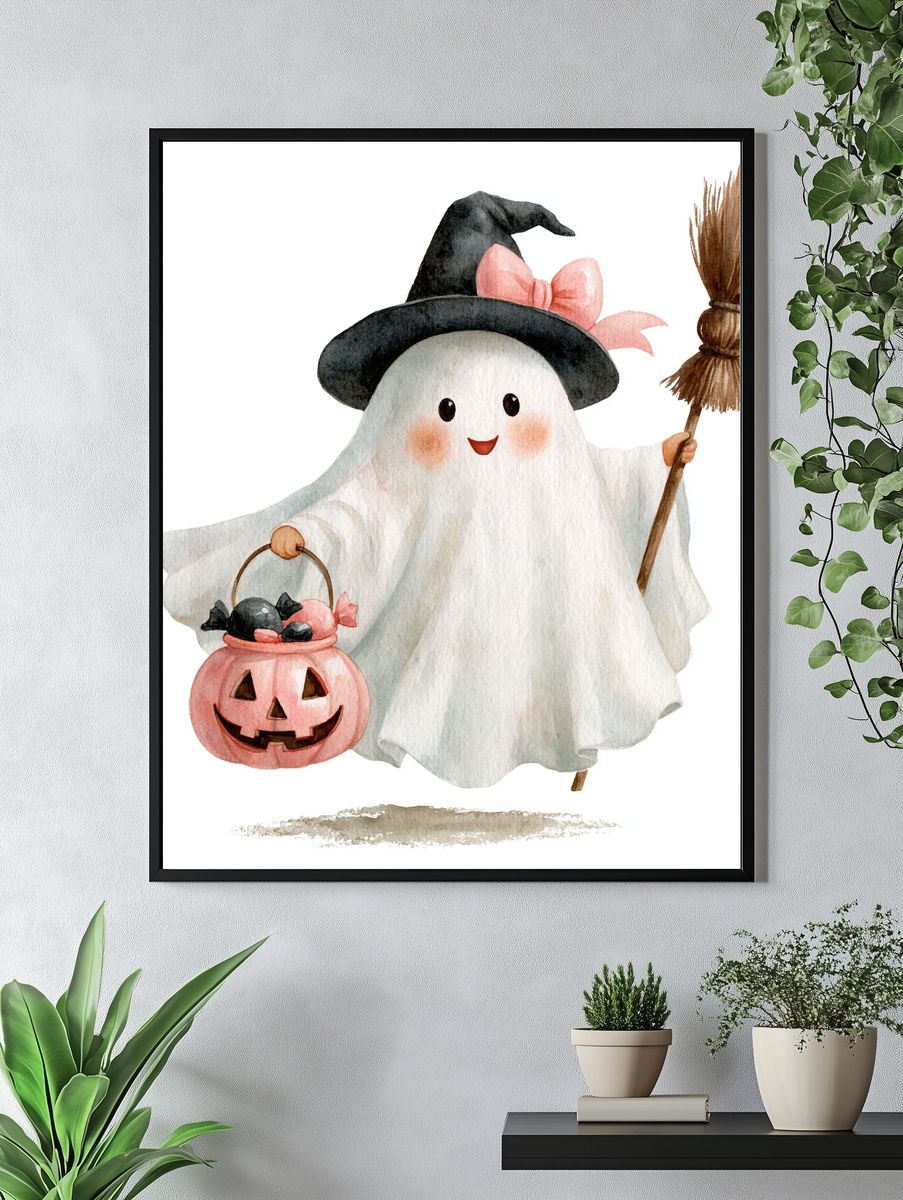 Halloween Ghost Watercolor Print. — room view 4