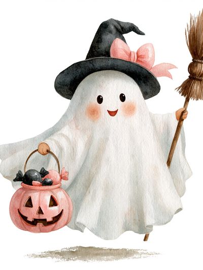 Halloween Ghost Watercolor Print.