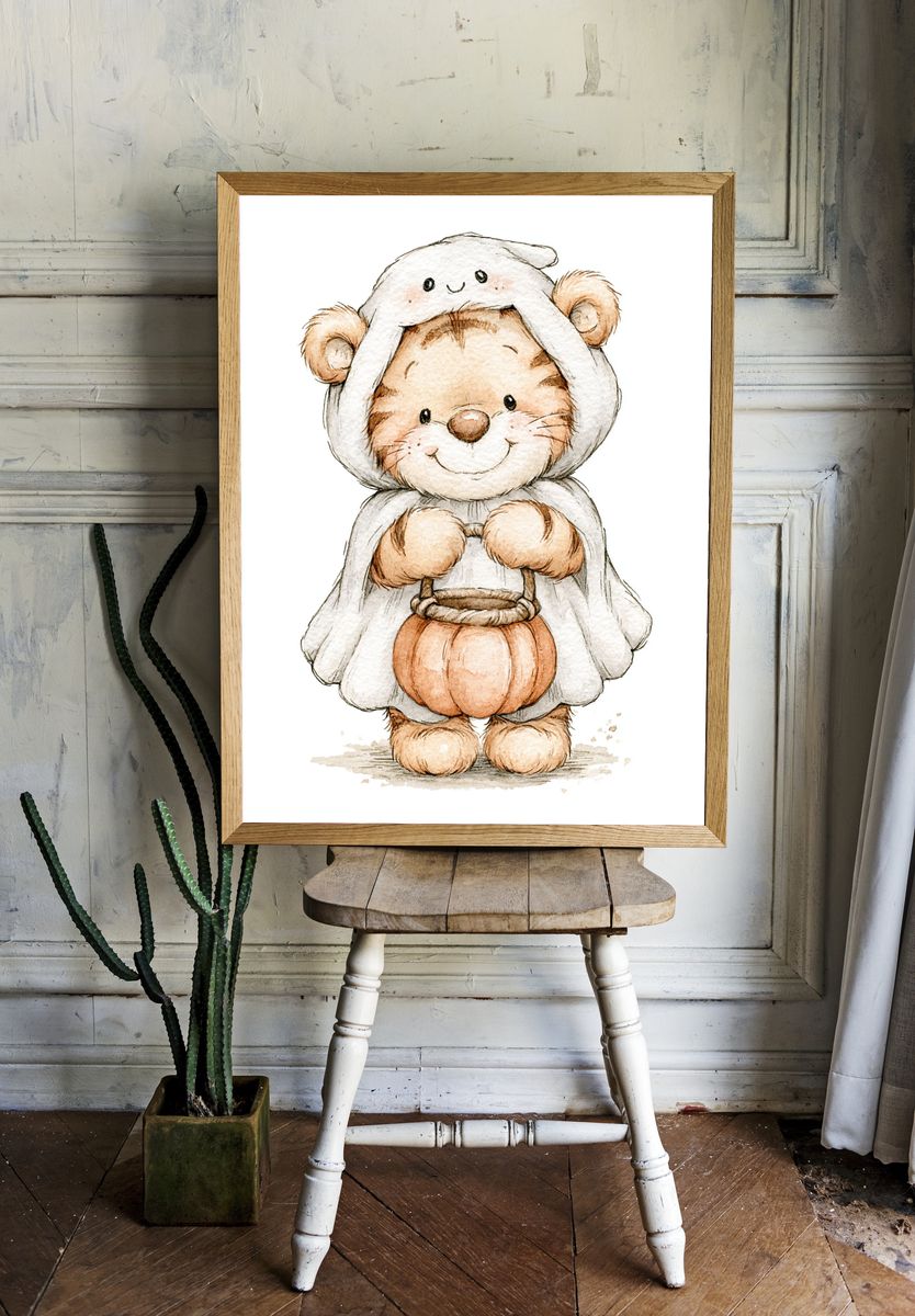 Halloween Bear Costume Watercolor Poster. — room view 1