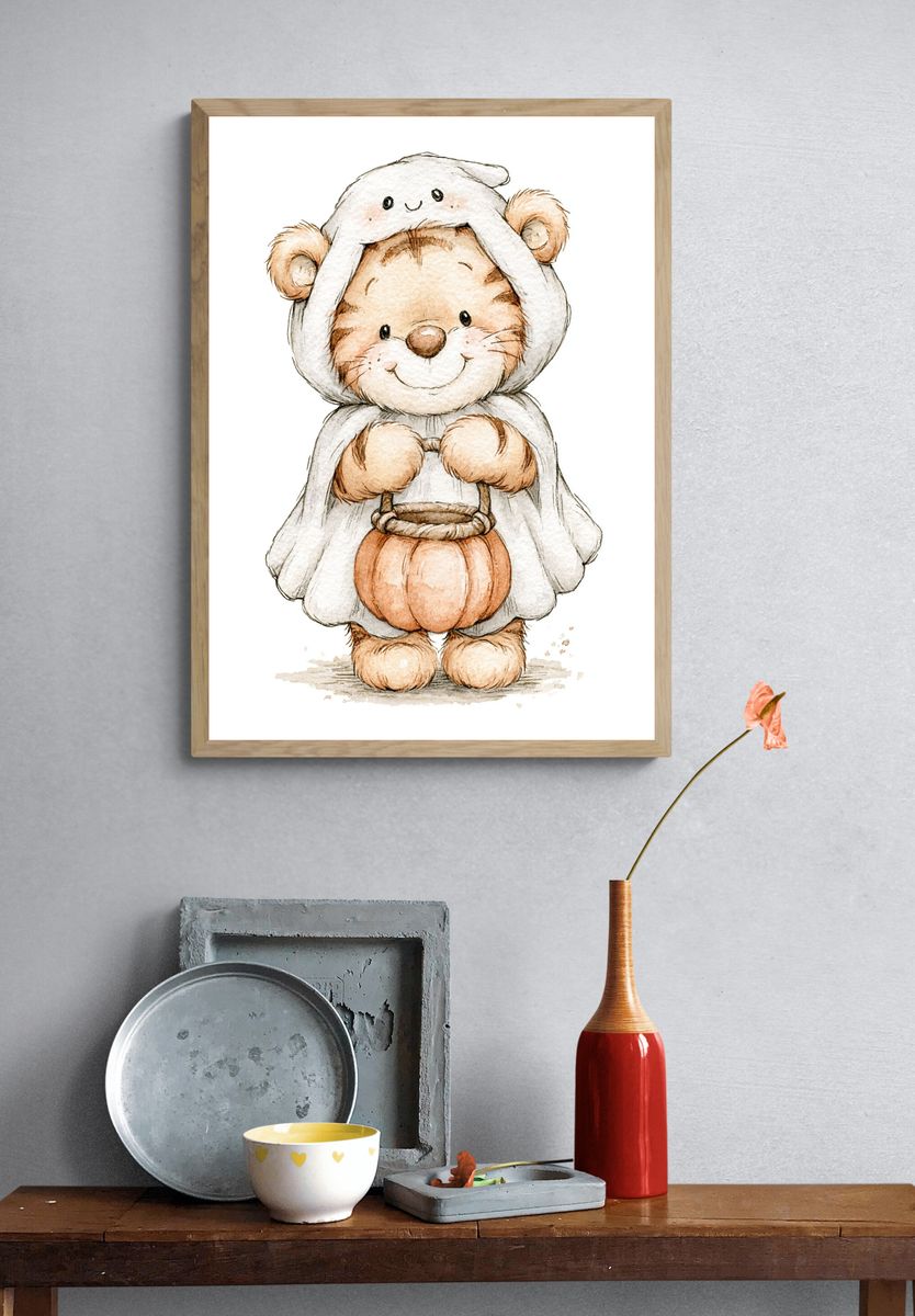 Halloween Bear Costume Watercolor Poster. — room view 3