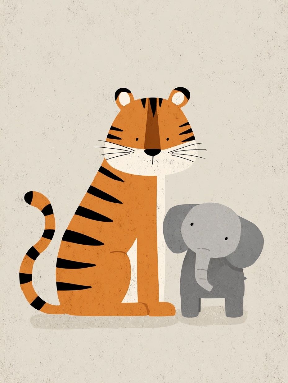 Tiger and Elephant Nursery Print. poster detail