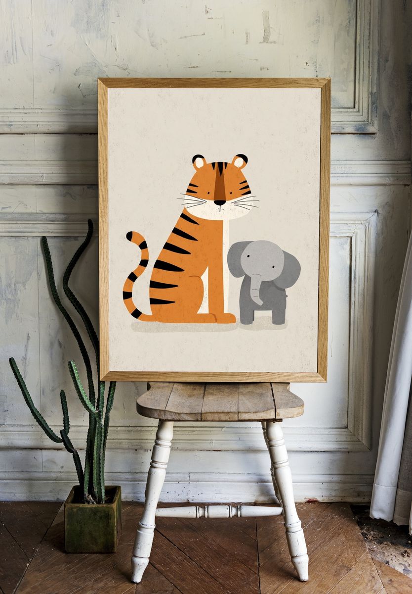 Tiger and Elephant Nursery Print. — room view 1