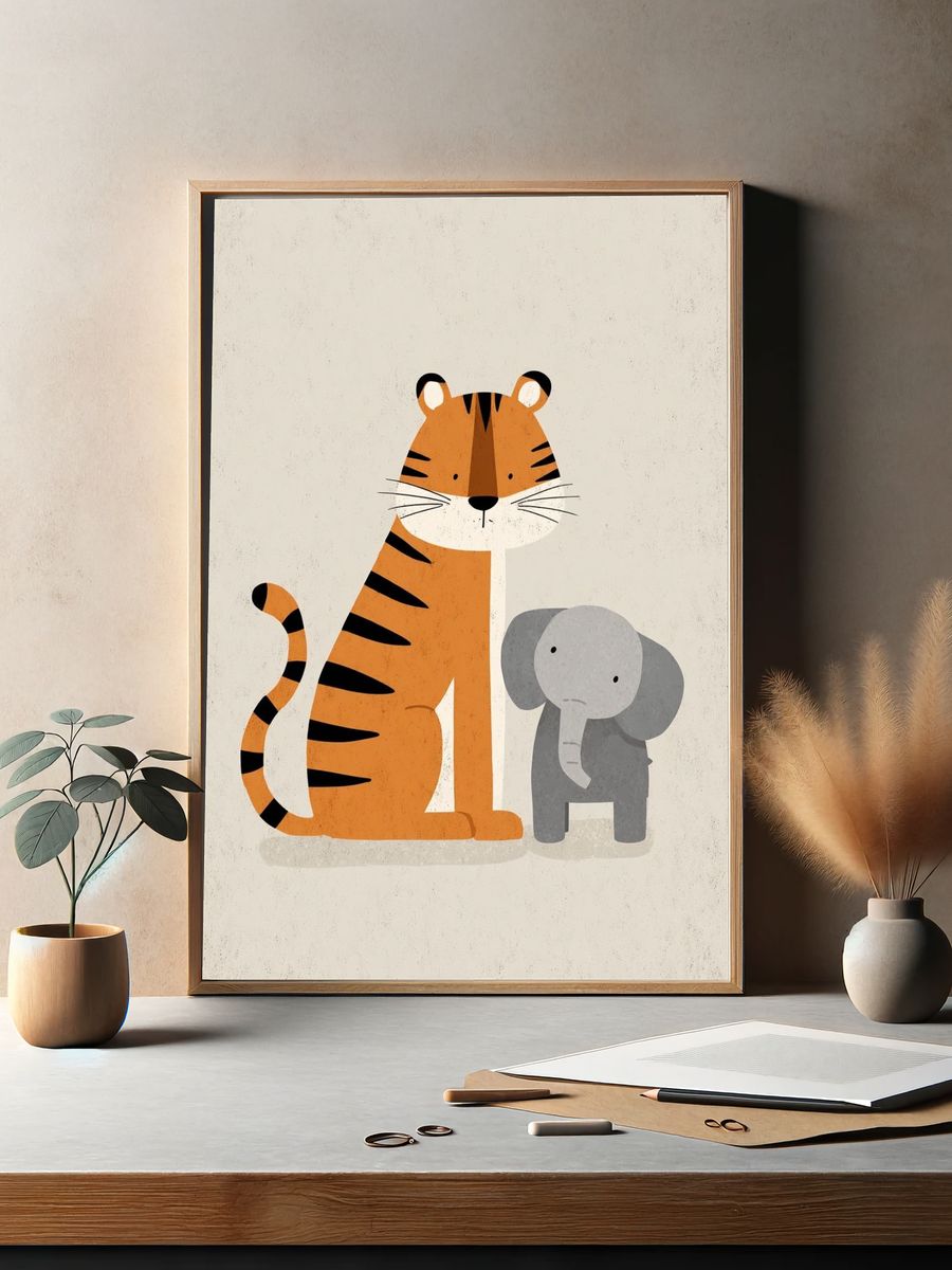 Tiger and Elephant Nursery Print. — room view 2