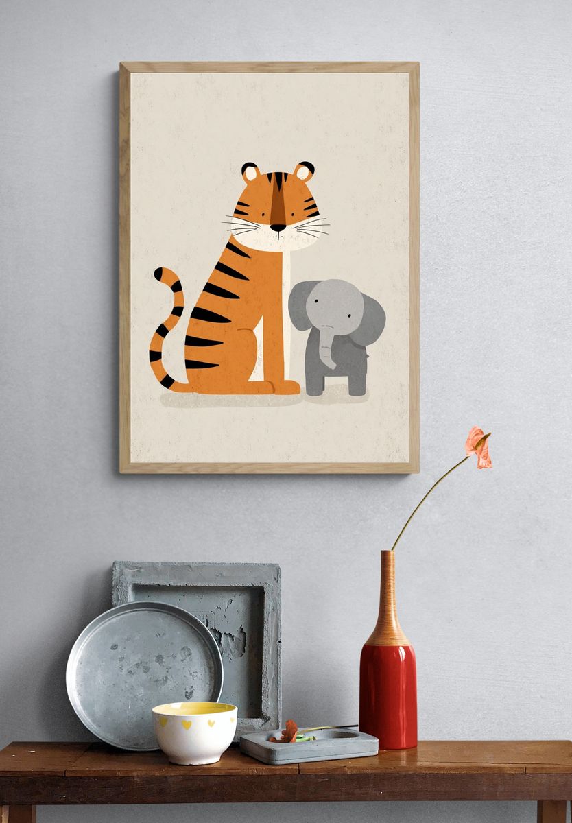 Tiger and Elephant Nursery Print. — room view 3