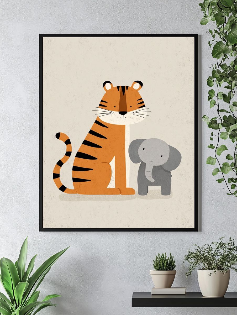 Tiger and Elephant Nursery Print. — room view 4