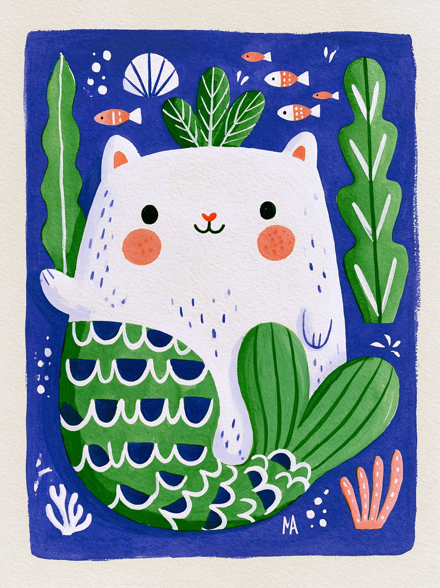 Cute Cat Underwater Illustration Poster. poster — kids art