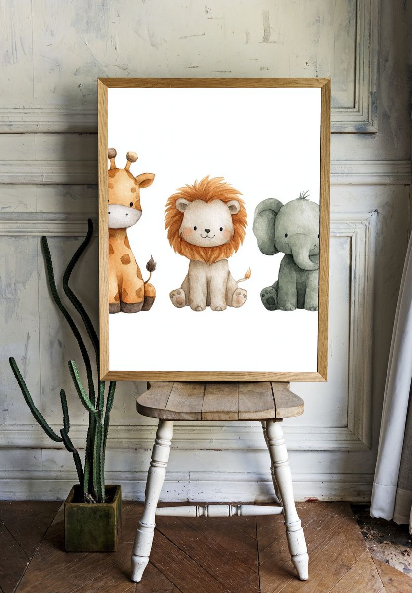 Cute Animal Friends — Watercolor Print. — room view 1