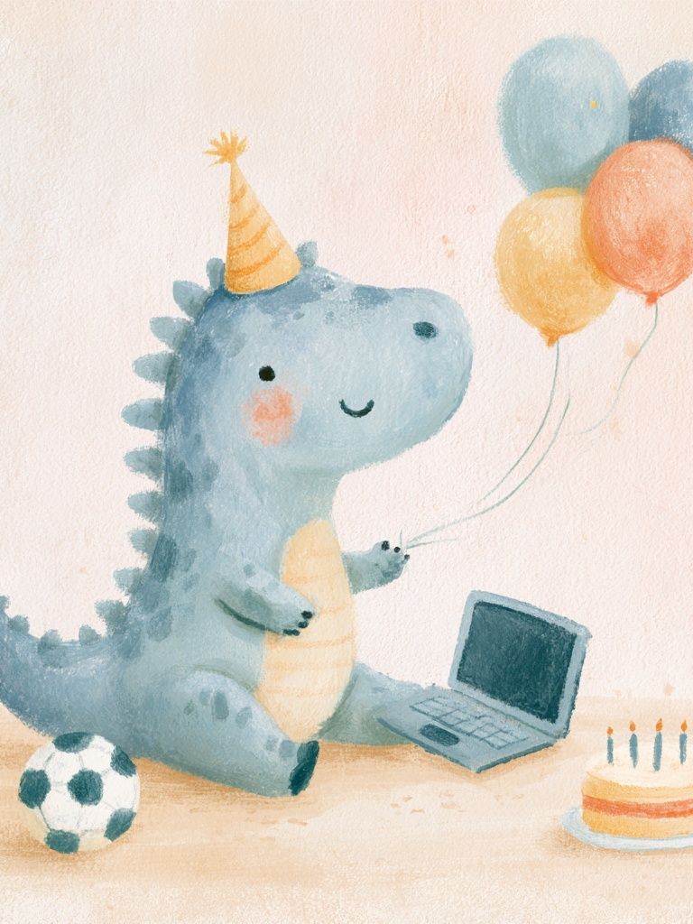 Birthday Dino Watercolor Poster. poster detail