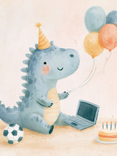 Birthday Dino Watercolor Poster.