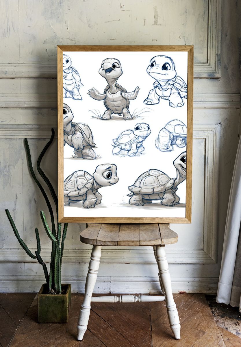 Cute Turtle Sketch Illustration Poster. room preview