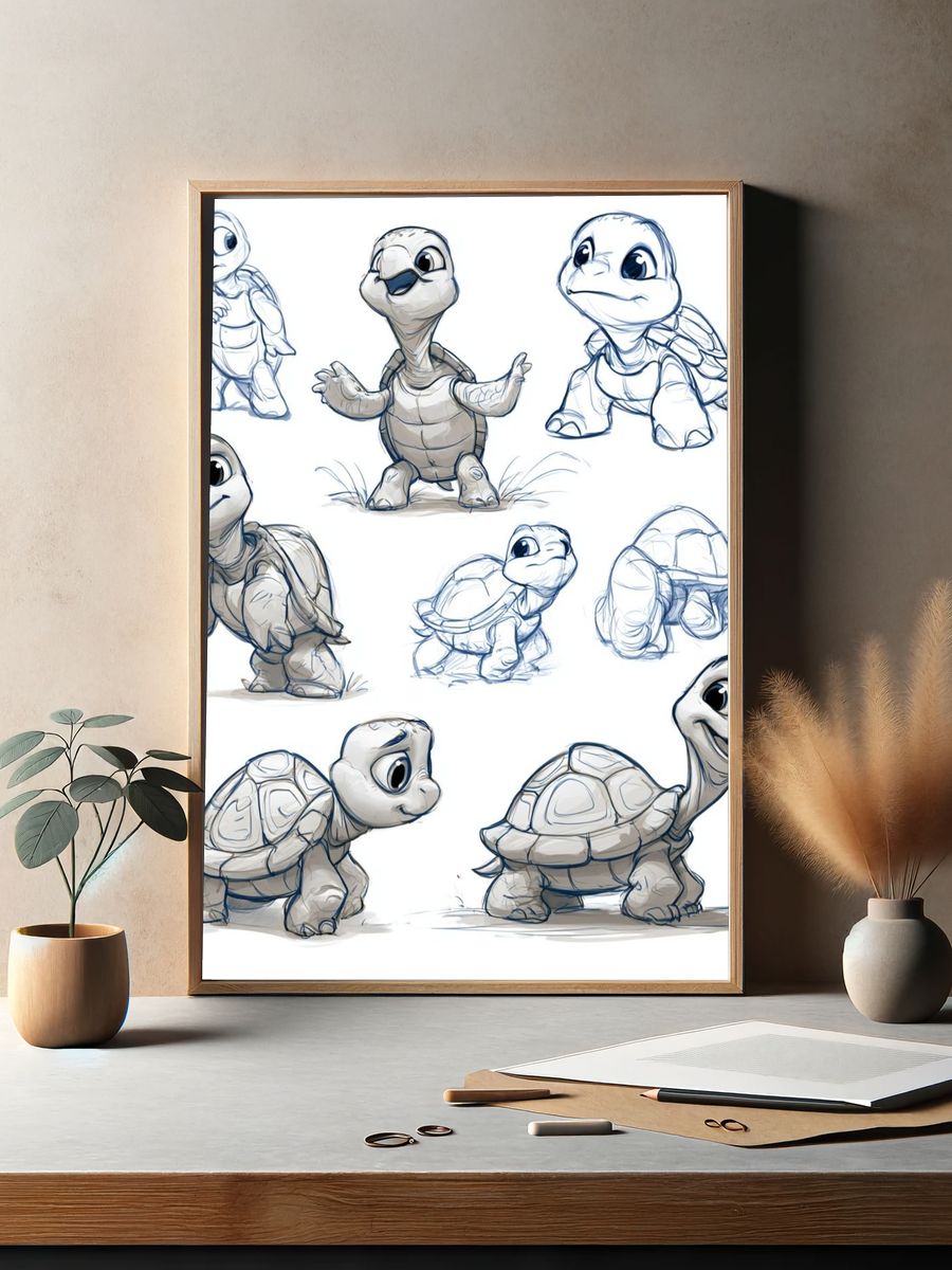 Cute Turtle Sketch Illustration Poster. — room view 2