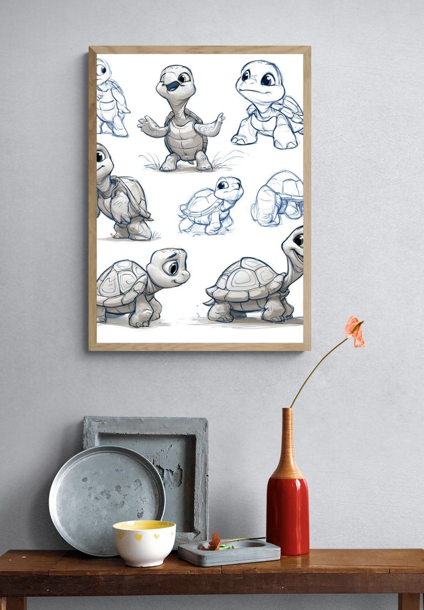 Cute Turtle Sketch Illustration Poster. — room view 3