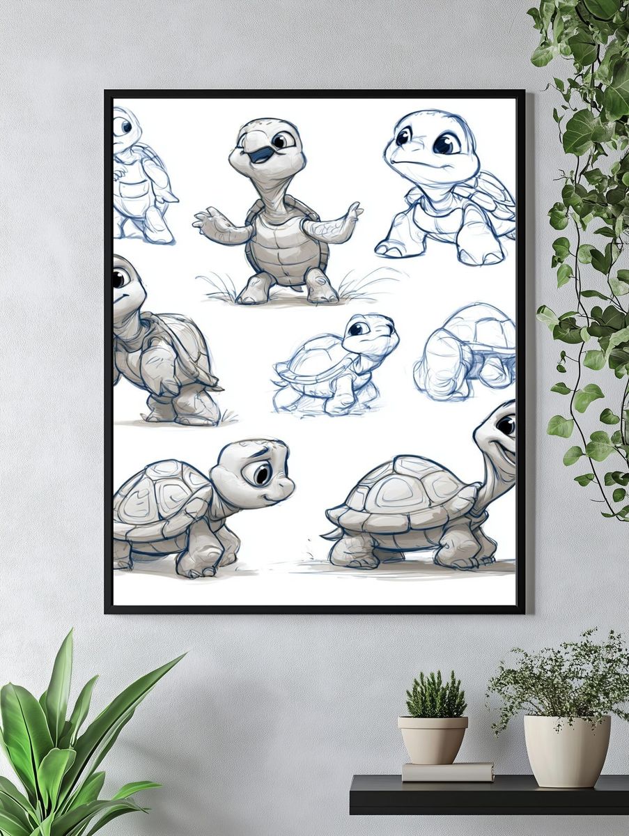 Cute Turtle Sketch Illustration Poster. — room view 4
