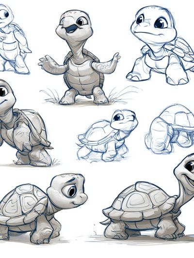 Cute Turtle Sketch Illustration Poster. poster