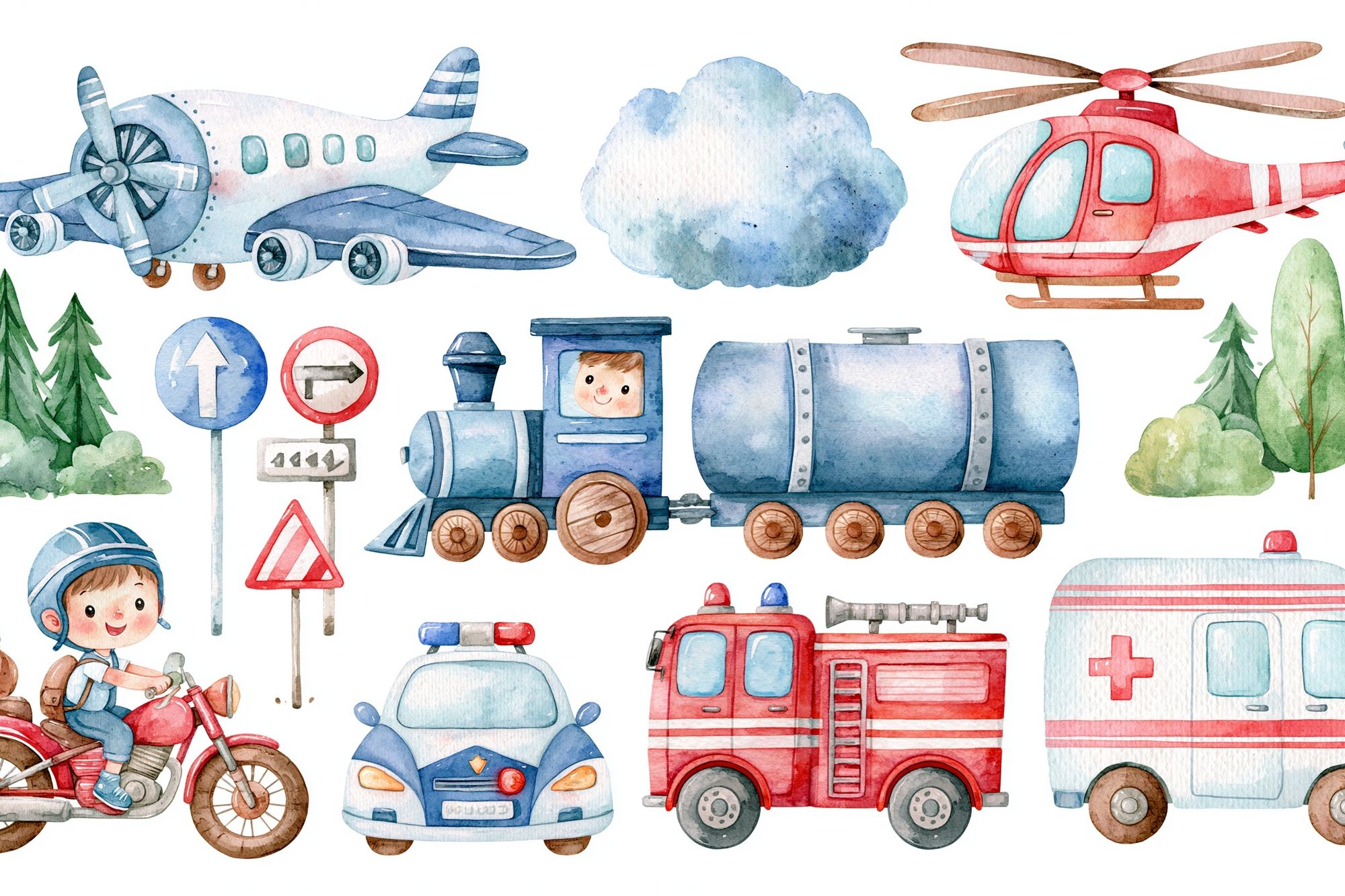 Transportation Watercolor Kids Poster. poster detail