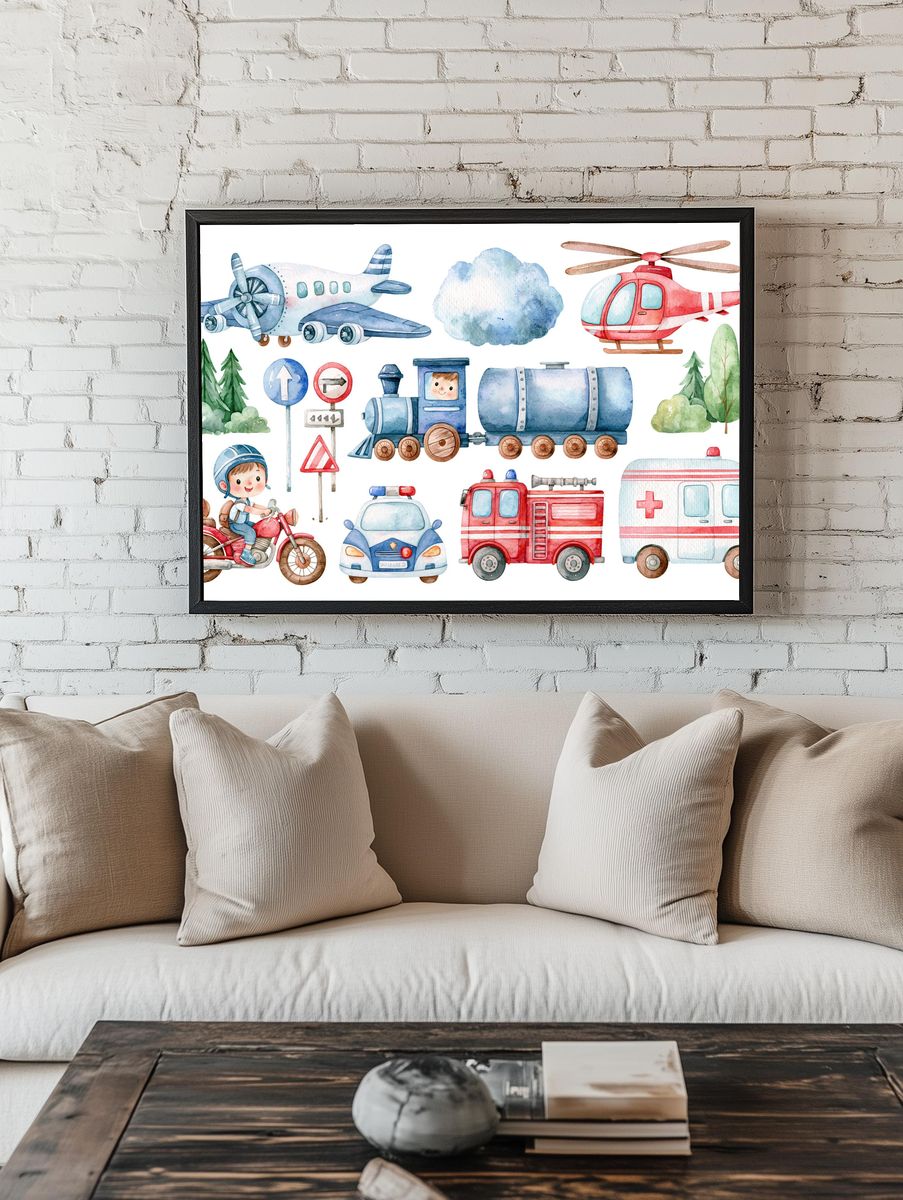 Transportation Watercolor Kids Poster. room preview